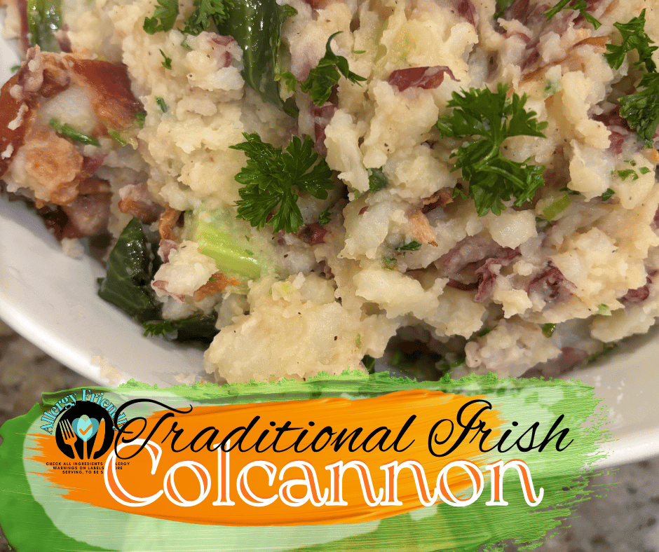 Heaping Pile Of Irish colcannon Mashed red potatoes, with skins, applewood smoked bacon, scallions and cabbage